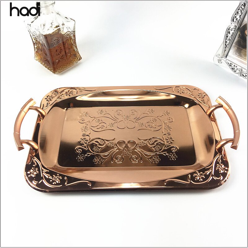 Serving Tray Manufacturer - Arabic Copper Brass Rose Gold Luxury Tray