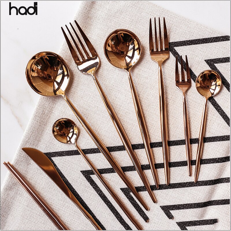 Cutlery Set Manufacturer - Luxury Rose Gold Buffet Cake Knife Spoon Set