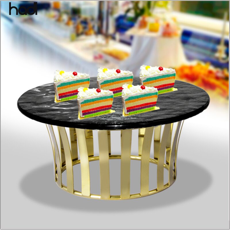 Food Display Manufacturer - Luxury Golden Dessert Commercial Food Stand