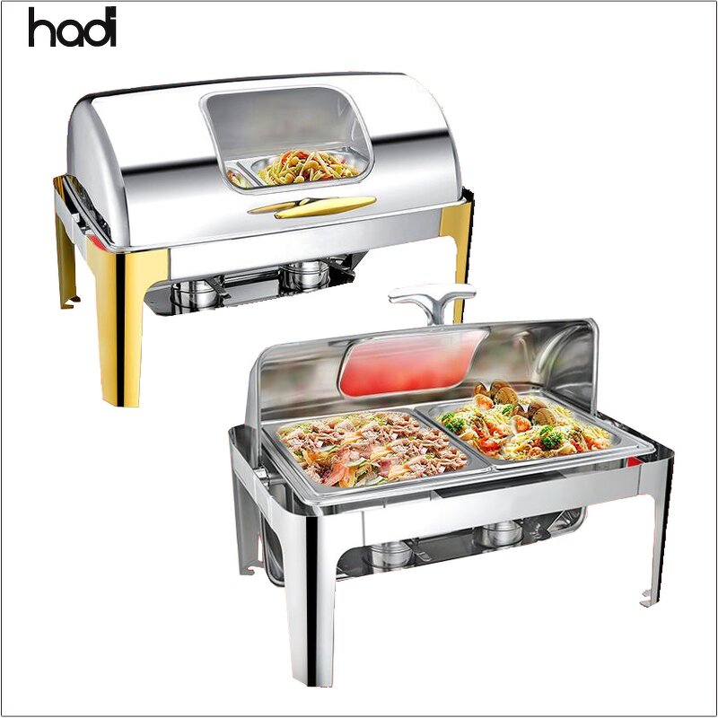 Chafing Dish Manufacturer - Roll Top Rectangle Stainless Gold Set