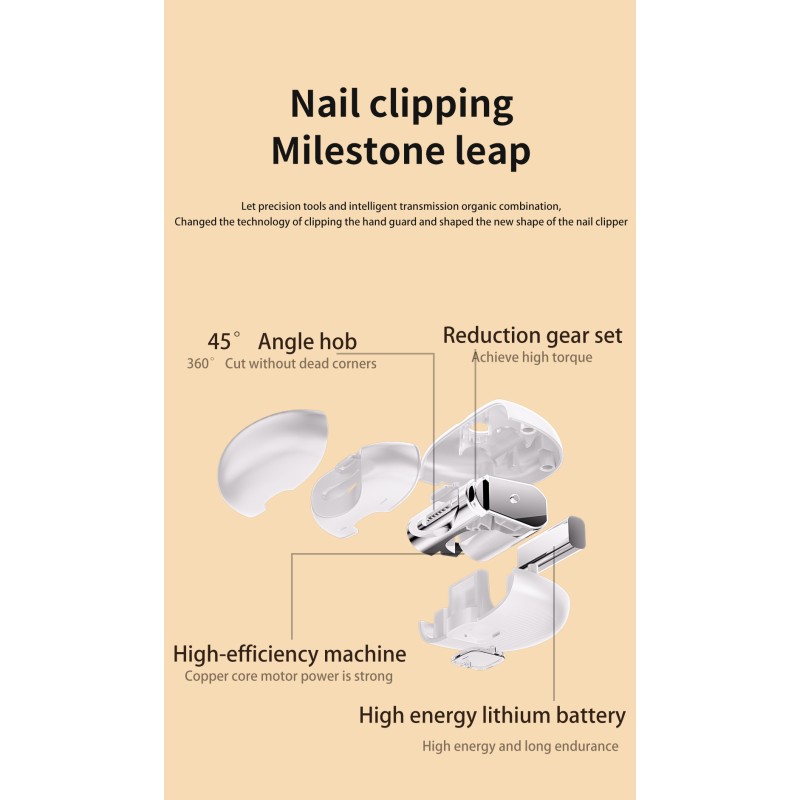 High Quality Ultra-Quiet Electric Nail Clippers for Adults Rechargeable Nail Grinder With Stainless Steel Blade for Nail Art