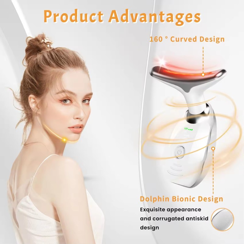 PSB Anti Wrinkles High Frequency Vibration 3 Modes Light Neck Massager Lift Skin Rejuvenation Tightening Neck Massager Device