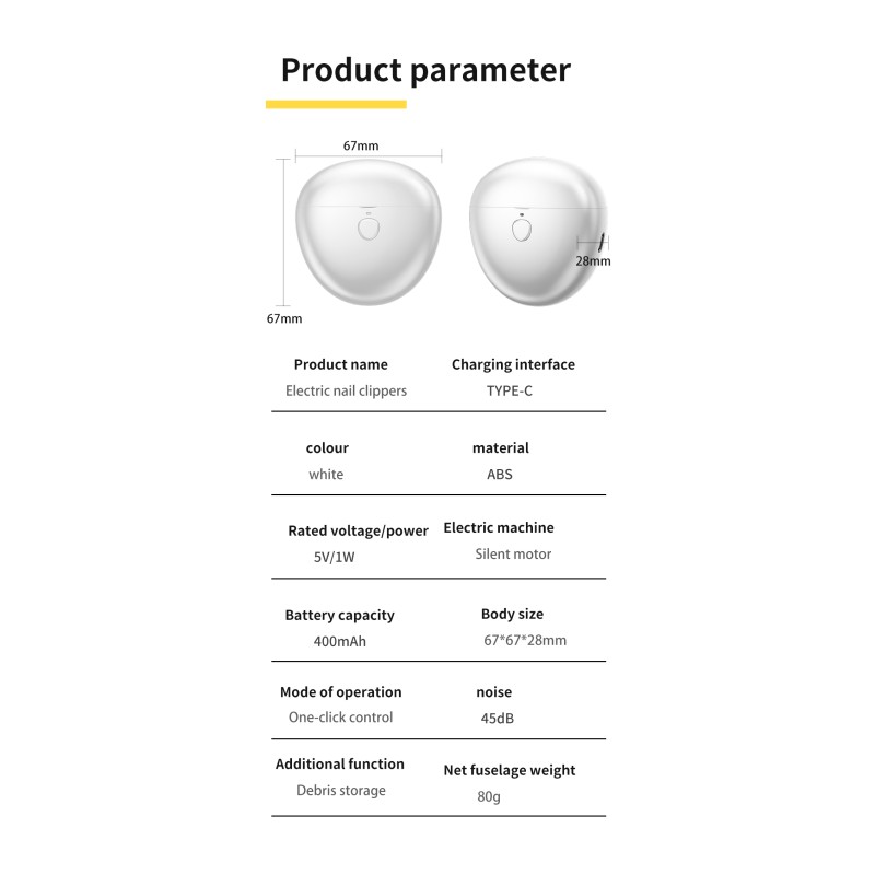 Baby Electric Automatic Mini Nail Clipper Manicure Tool USB Rechargeable 3 Speed Modes Fingernail Grinder Trimming With Light