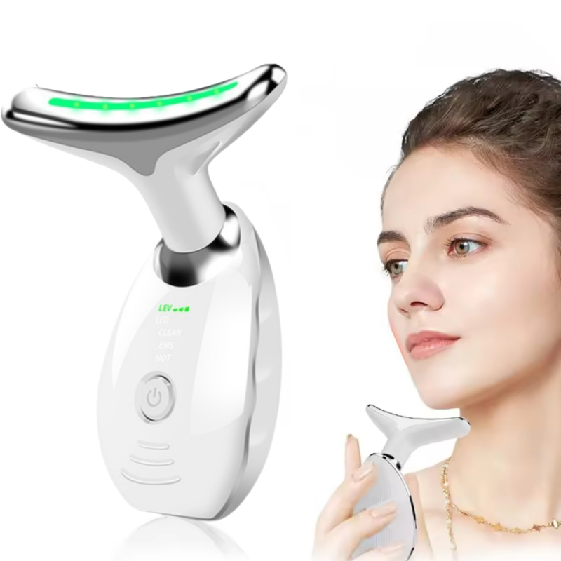 Neck Facial Beauty Device Colorful LED Photon Therapy Skin Tighten Reduce Double Chin Anti Wrinkle Remove Lifting Massager