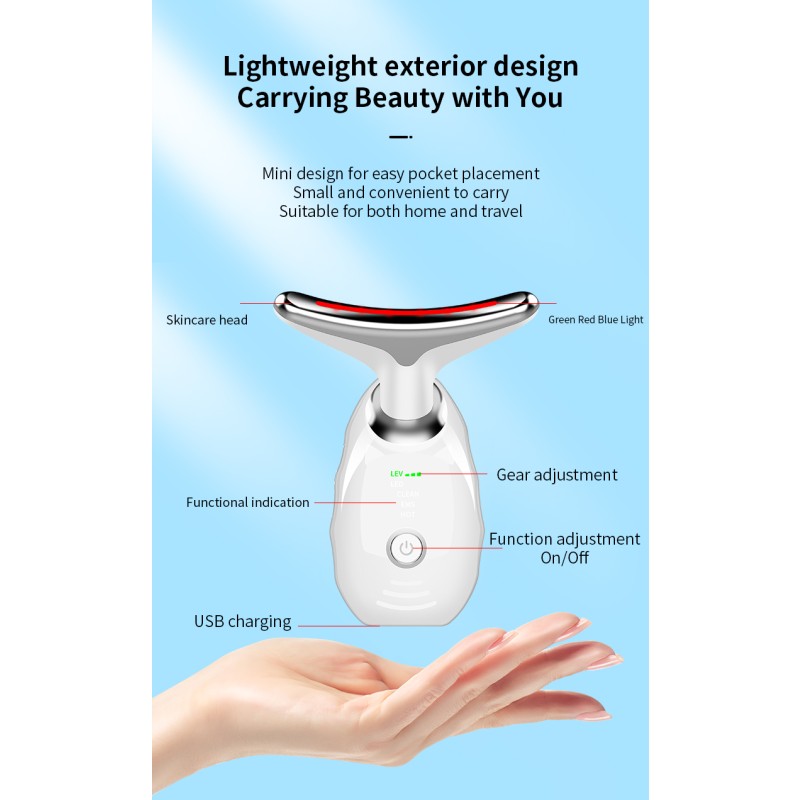 Neck Beauty Personal Care Beauty Machine Beauty Red Light Therapy Facial Massager EMS Microcurrent LED Photon