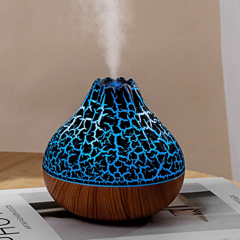 Flame Aroma Humidifier Factory - Wood Grain Volcanic 300ml 7 Color Night Light