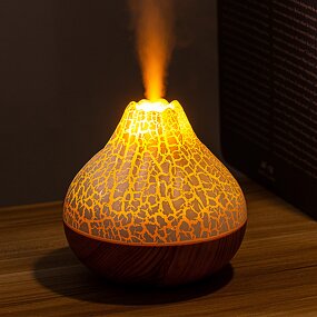 Flame Aroma Humidifier Factory - Wood Grain Volcanic 300ml 7 Color Night Light