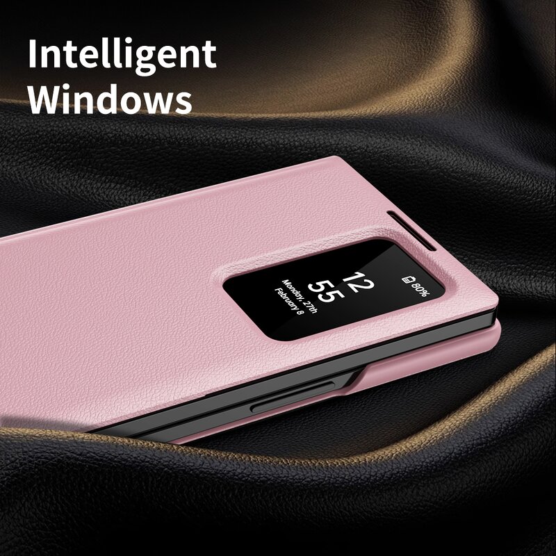 Wallet Phone Case Supplier - Intelligent Window Leather for Galaxy Z Fold