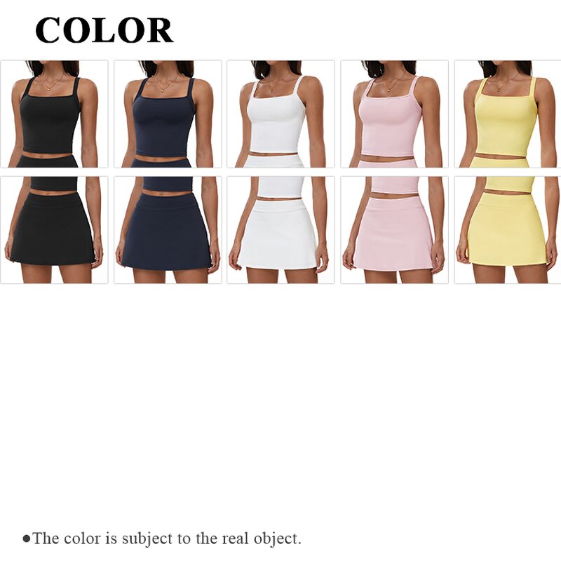 Girl Sports Set Supplier - Flat Collar Crop Top 2 in 1 Shorts Skirts