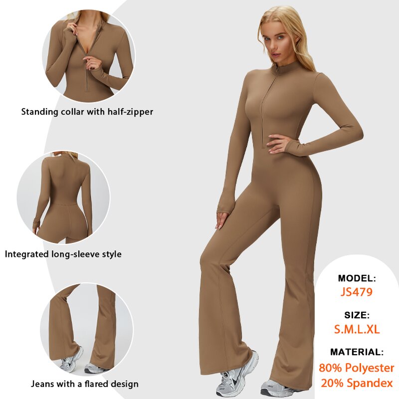 Autumn Winter Jumpsuit Factory - Front Zipper Stand Collar No T Line Flared