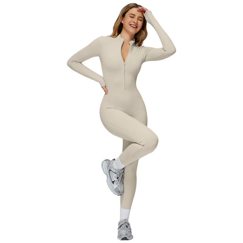 Autumn Winter Bodysuit Factory - Front Zipper No T Line Leggings Long Sleeves