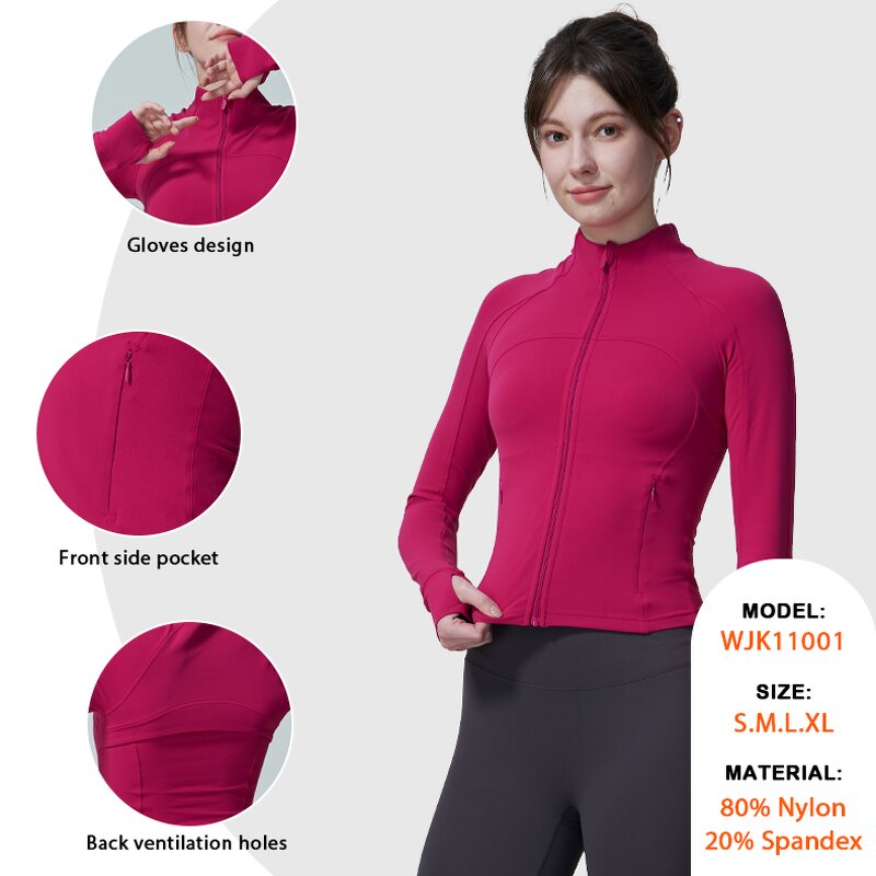 Yoga Jacket Manufacturer - Full Zip-Up Zipper Pocket Top Thumb Hole Design