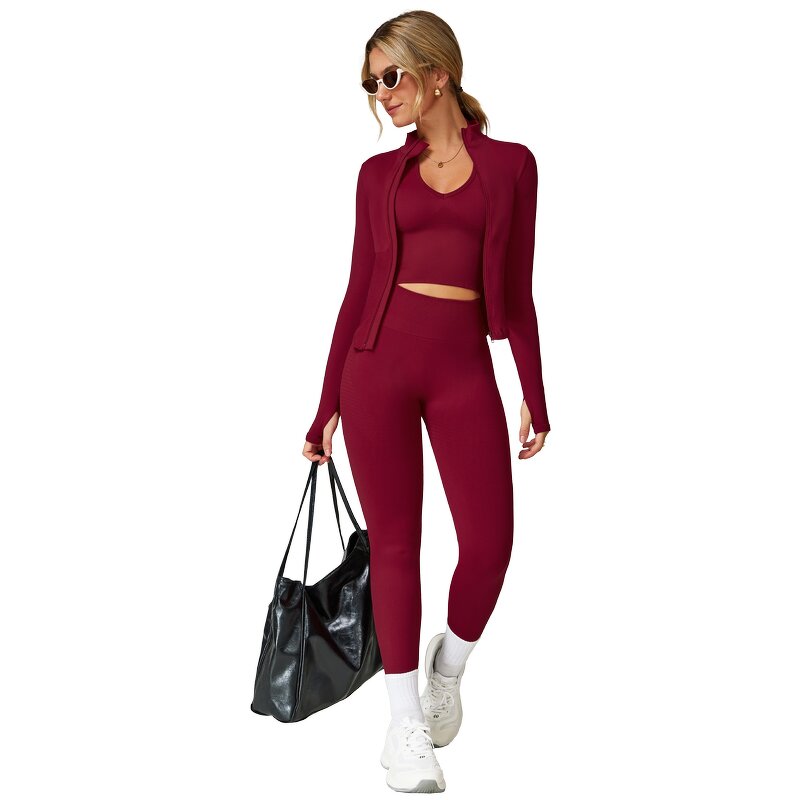 Seamless Gym Set Manufacturer - Halter Tank Top Full Zip Jacket No T Line Leggings