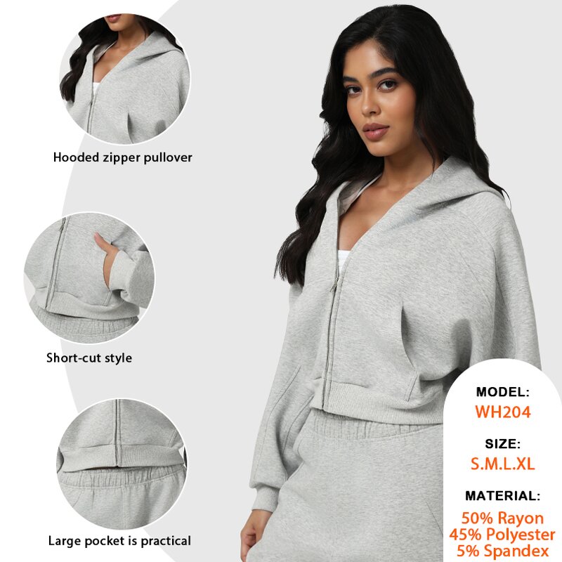 Workout Hoodie Factory - Full Zipper Loose Solid Sportswear Sweatshirt Pockets