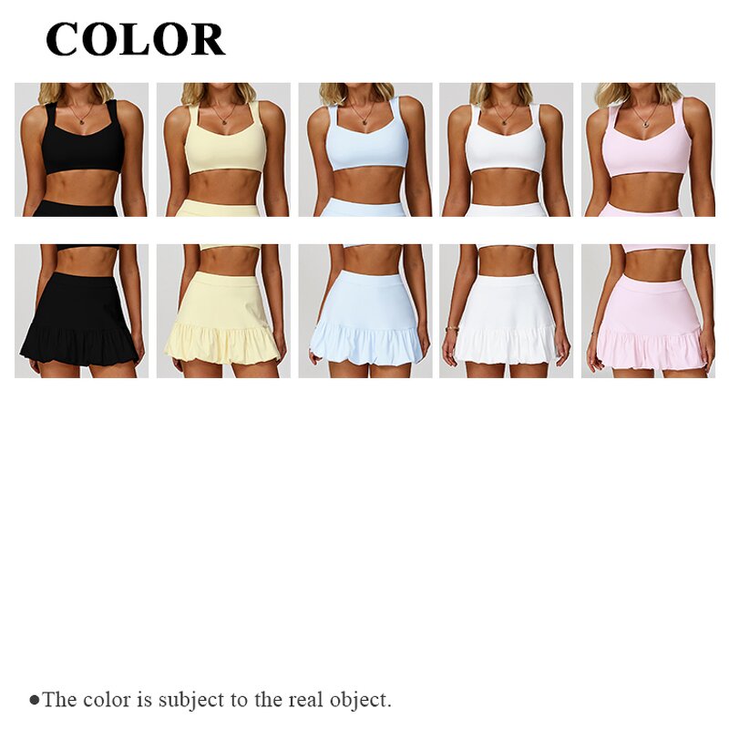 Sports Suit Manufacturer - Wide Strap Bra Pleated Skirt Yoga Set
