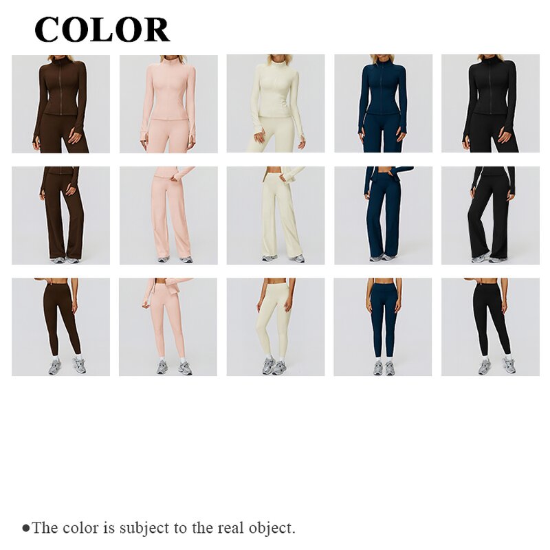 Autumn Winter Gym Set Supplier - Windproof Zip Jacket Skinny Wide-leg Pants