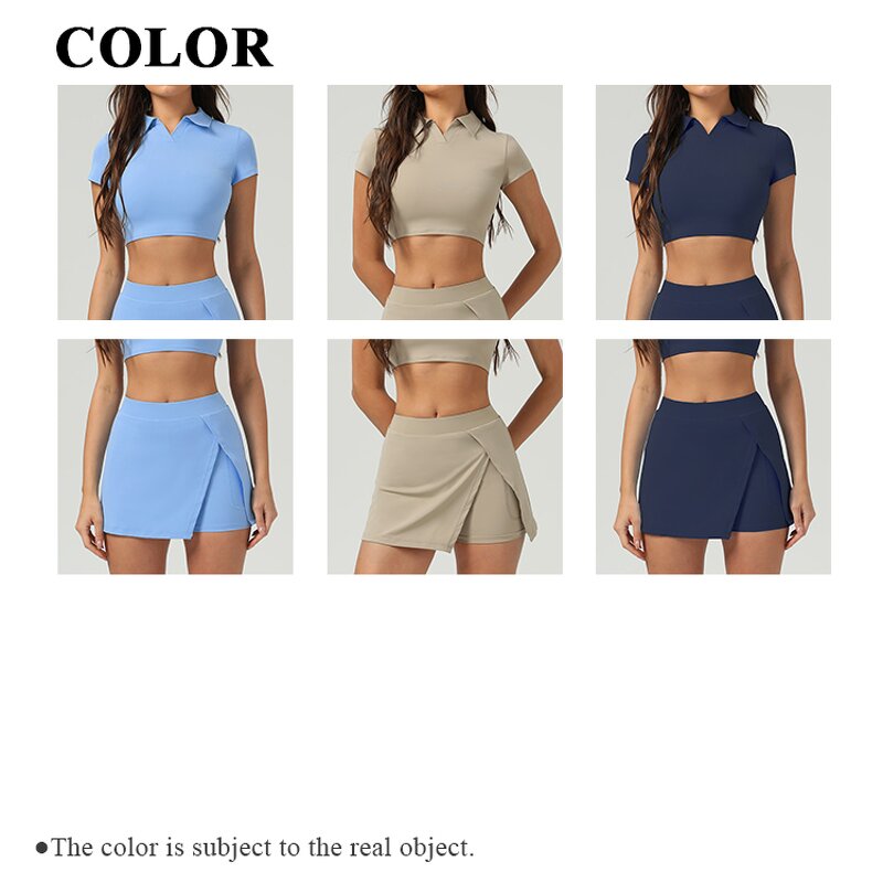 Sports Fitness Set Manufacturer - POLO Collar Crop Shirt 2 in 1 Shorts