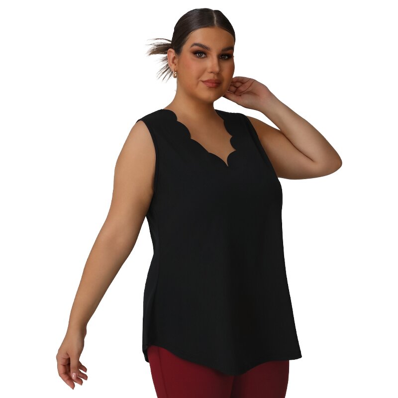 Plus Size T-shirt Factory - Loose Sleeveless Flower V-neck Comfortable Breathable