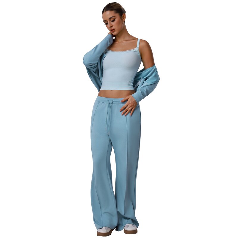Women's Clothing Set Supplier - Zipper Jacket Hooded Crop Top Sweatpants
