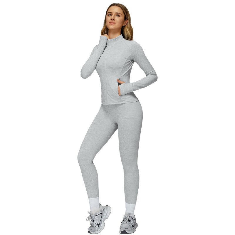 Female Gym Suit Factory - U Neck Sling Crop Top Thumb Hole Jacket