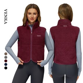 Fleece Vest Supplier - High-Neck Zip-Front Loose Casual Sleeveless Jacket