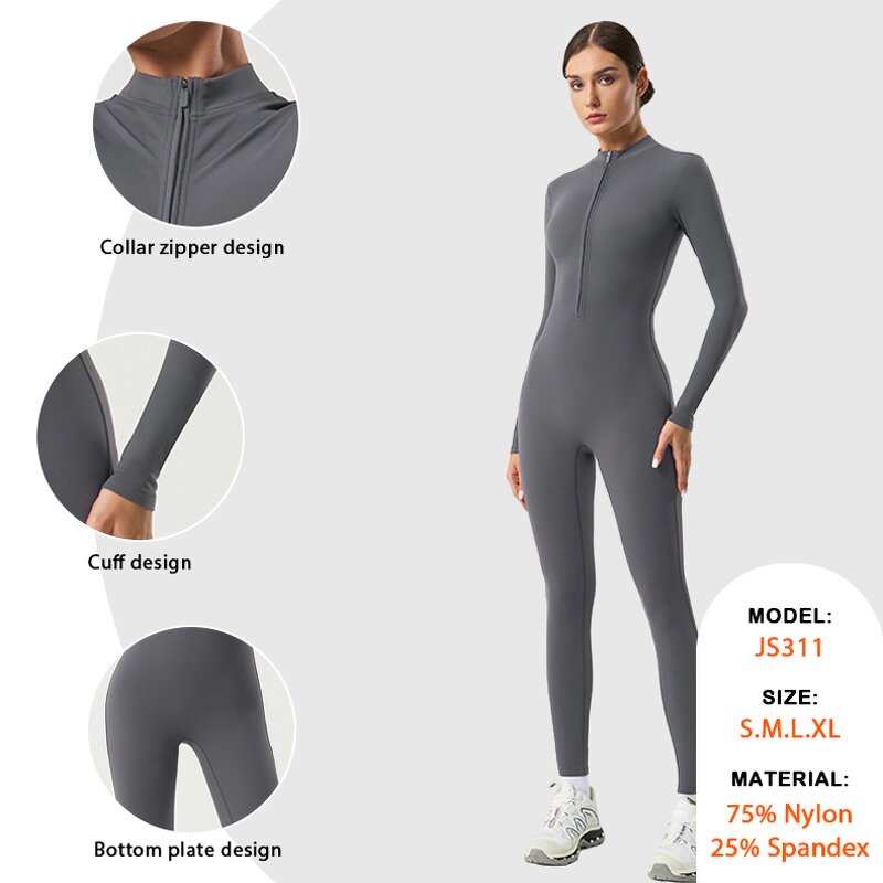 Winter Bodysuit Supplier - Front Zipper No T Line Dance Leggings Jumpsuit