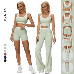 Contrast Color Workout Set Factory - Removable Chest Pads Bra High Waist Leggings