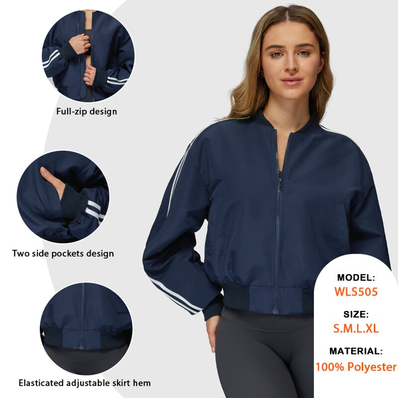 Cropped Sports Jacket Supplier - Zip up Stand Collar Pockets Long Sleeve