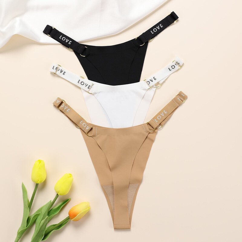 Solid Underwear Manufacturer - Low-Rise Traceless Letter Thin Strappy T Back