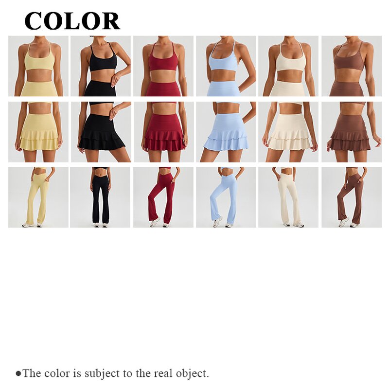 Female Gym Suit Supplier - V Neck Bra V Cross Hip Lift Flared Skirts