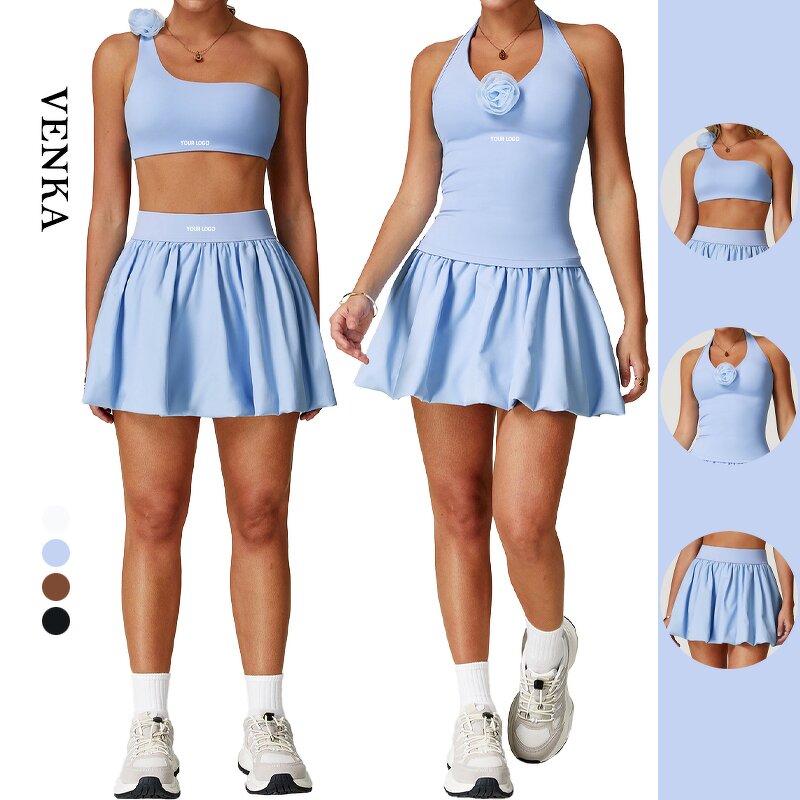 Tennis Skirt Set Manufacturer - One Shoulder Bra Crop Top Quick Dry