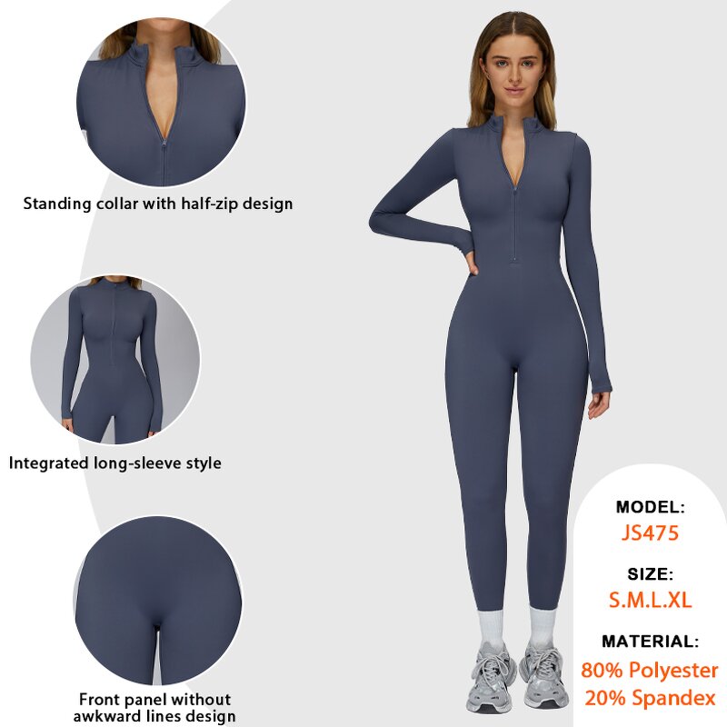 Autumn Winter Bodysuit Factory - Front Zipper No T Line Leggings Long Sleeves