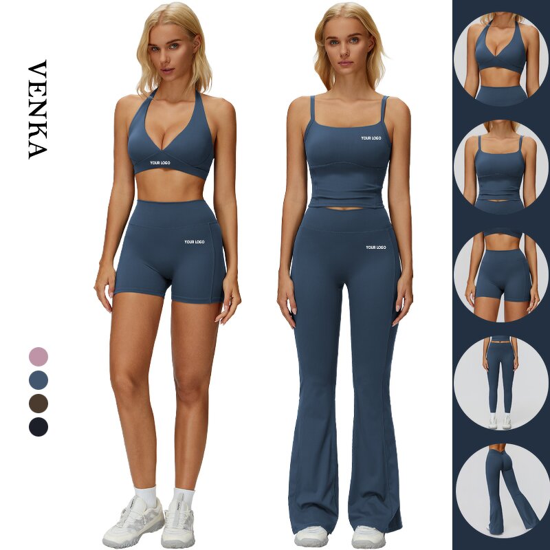 Athletic Wear Set Factory - Halter V Neck Bra V Cut Fold Shorts Leggings