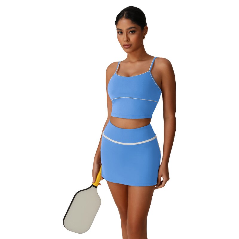 Contrast Color Gym Set Factory - Sexy Sling Tank Top V Neck Skirts Set