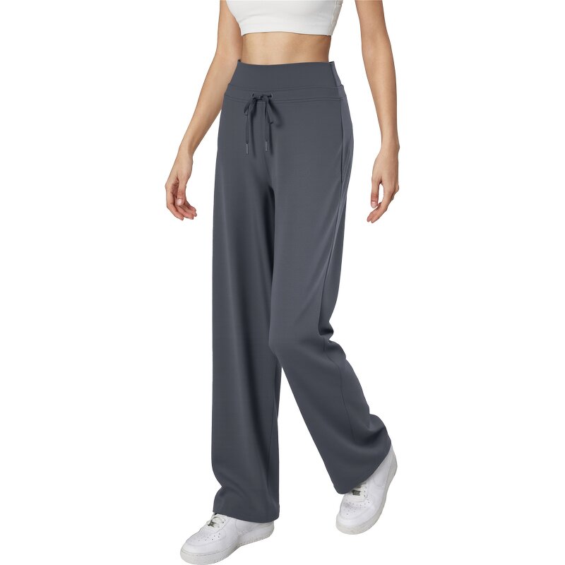 Athletic Sweatpants Factory - High Waist Drawstring Wide Legs Workout Pants