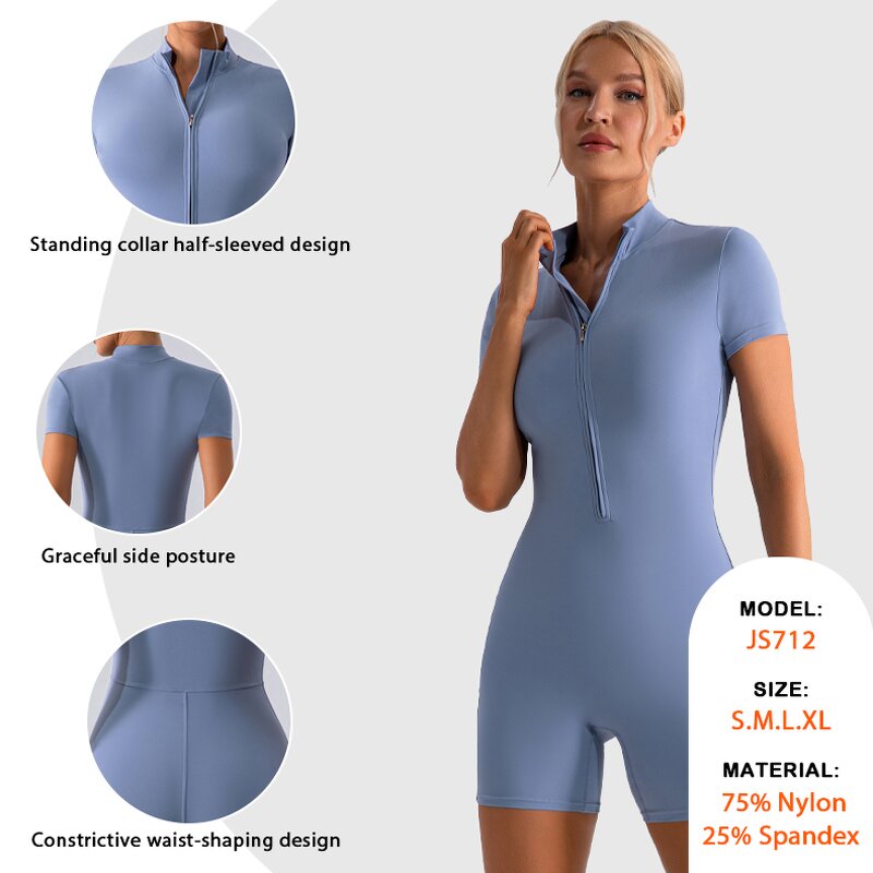 Half Zipper Bodysuit Manufacturer - Fitness One Piece Short Pants Active Wear