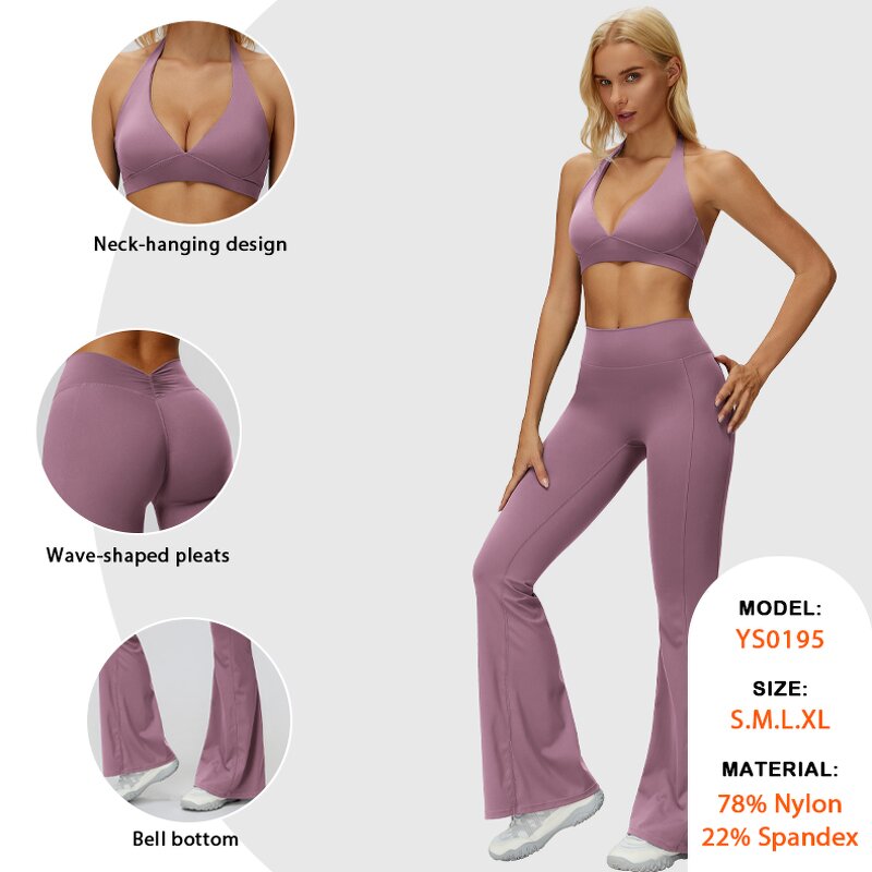 Athletic Wear Set Factory - Halter V Neck Bra V Cut Fold Shorts Leggings