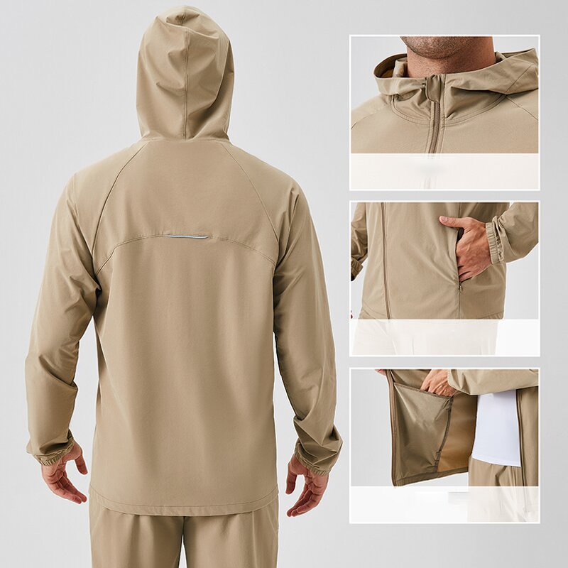 Windbreaker Hoodie Supplier - Lightweight Zipper Custom Printed Sides Pockets