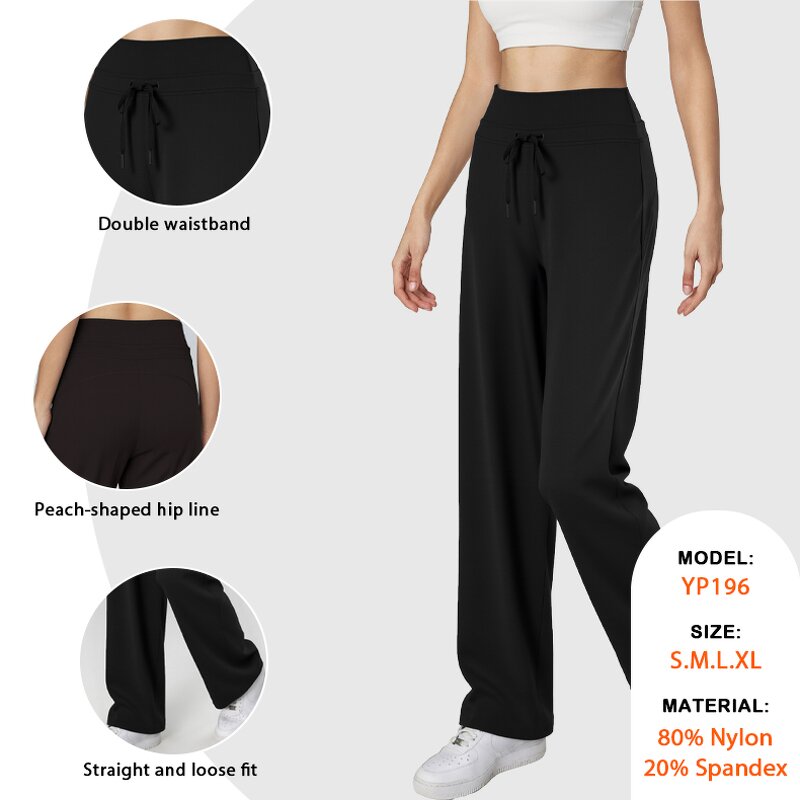 Athletic Sweatpants Factory - High Waist Drawstring Wide Legs Workout Pants