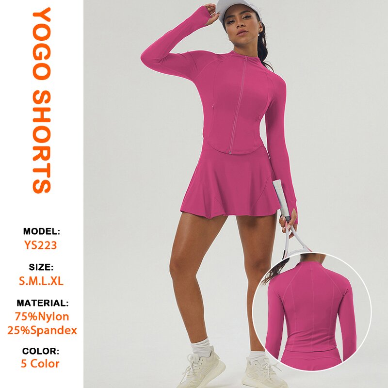 Custom Gym Set Factory - Double-Layer Pocket Skirt Thumbholes Jacket