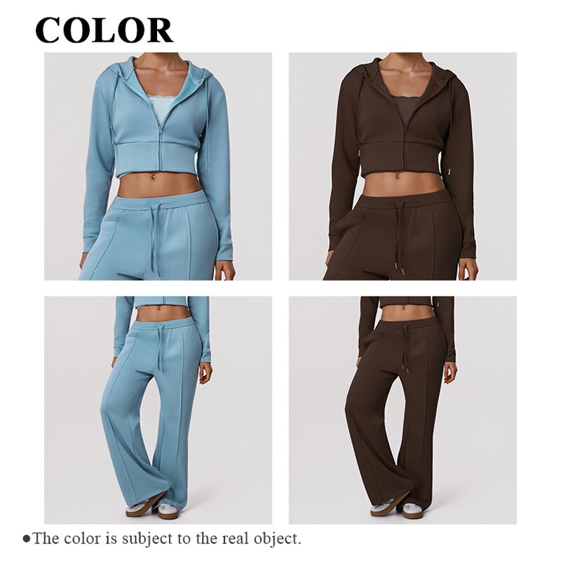 Women's Clothing Set Supplier - Zipper Jacket Hooded Crop Top Sweatpants