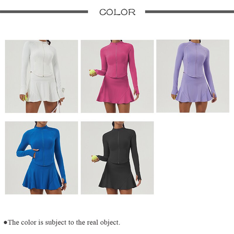 Custom Gym Set Factory - Double-Layer Pocket Skirt Thumbholes Jacket