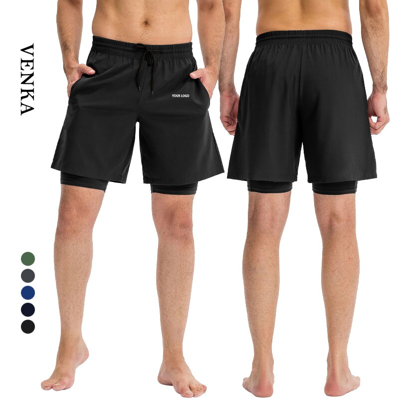 2 in 1 Running Shorts Supplier - Double Layer Gym Fitness Quick Dry Pockets