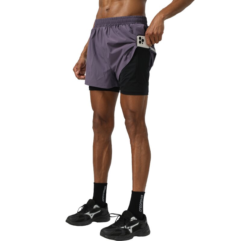 2-in-1 Sports Shorts Manufacturer - Drawstring Quick Dry Pocket Reflective Strip Training