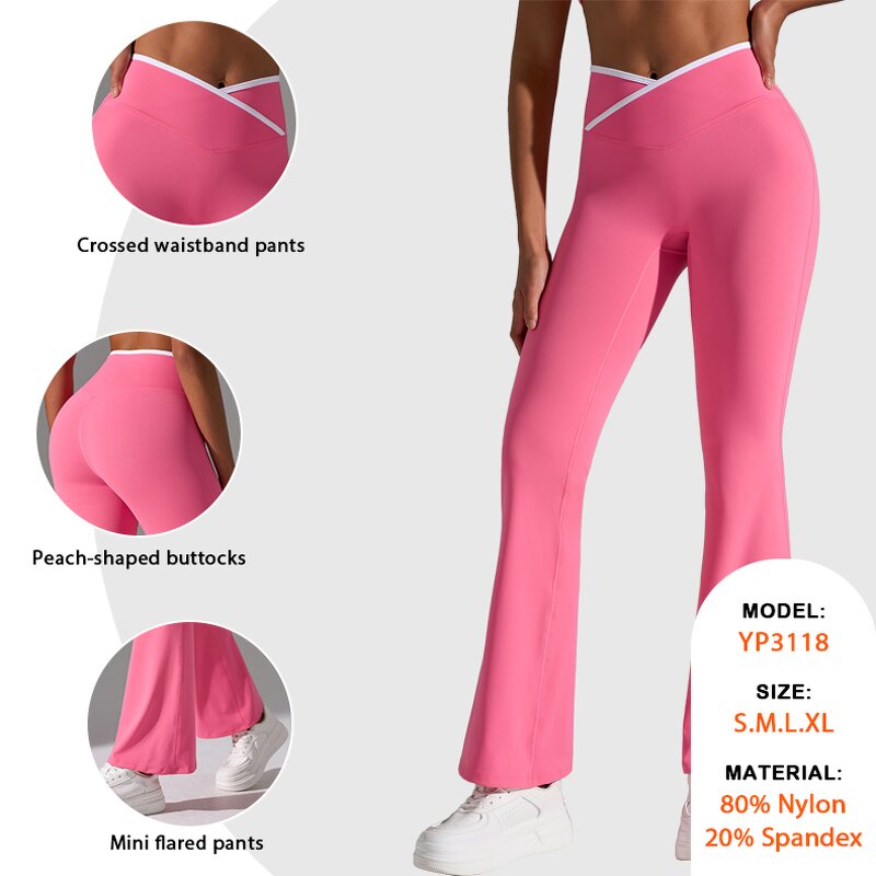 Flared Yoga Pants Factory - High Waist V Cut Butt Lifting Contrast Color Leggings