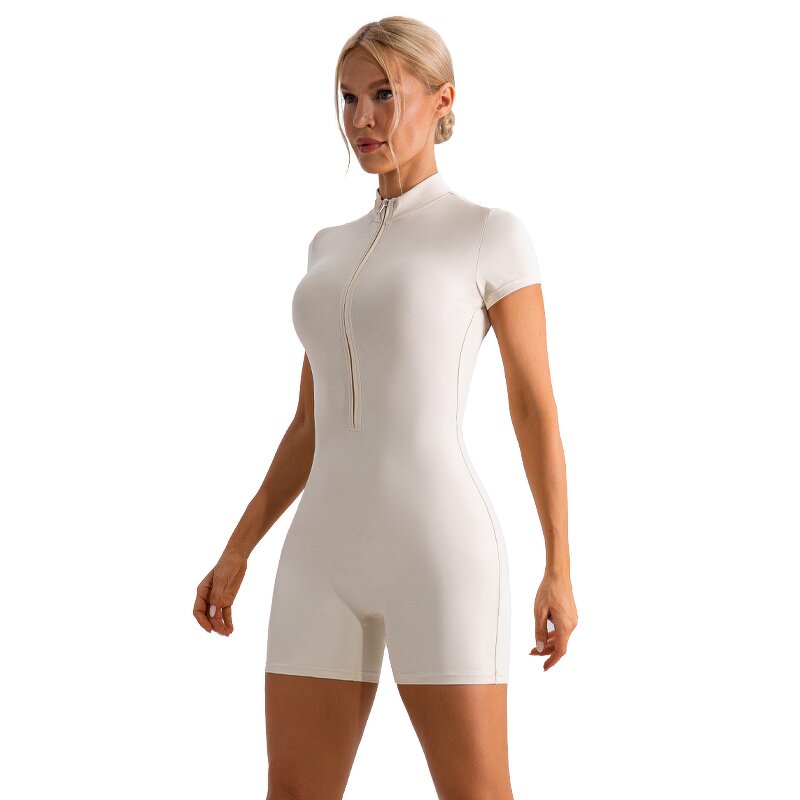 Half Zipper Bodysuit Manufacturer - Fitness One Piece Short Pants Active Wear