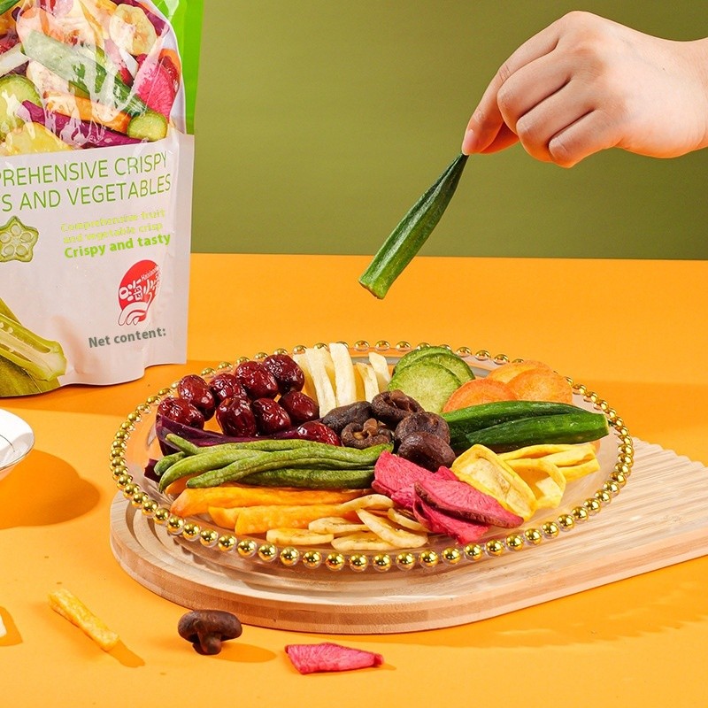 OEM VF Dried  Fruit Vegetable Crisp Snack 250g Sweet Banana Okra Bulk  Food Products Whole Sale Dehydrated Dried Vegetable Mix