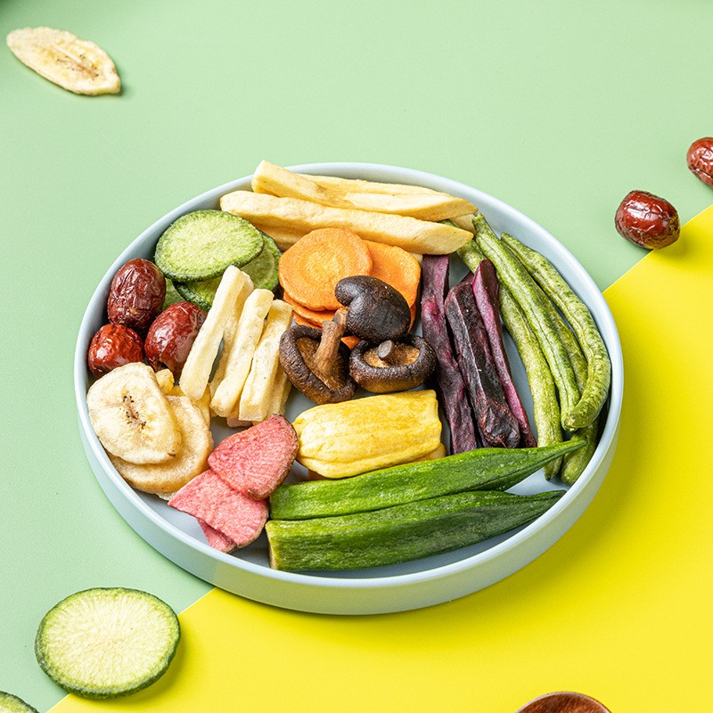 OEM 100g 12 Kinds of VF Fruits and Vegetables  Crisp Dry Low-temperature Dehydrated Okra Crisp Leisure Snacks