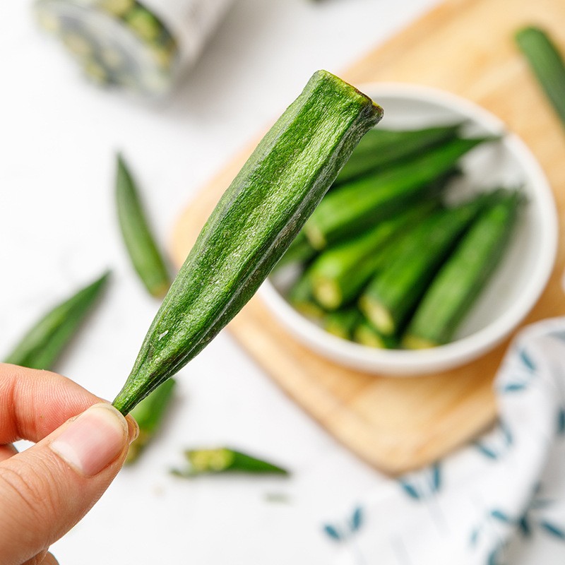 1KG Dried Fried Okra Crisp VF Vegetable Fruit  Low Temperature Dried Snack  Crisp Dehydrated  OEM/ODM