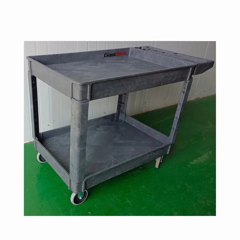 Warehouse Push Cart Supplier - Double Deck Plastic Service Cart